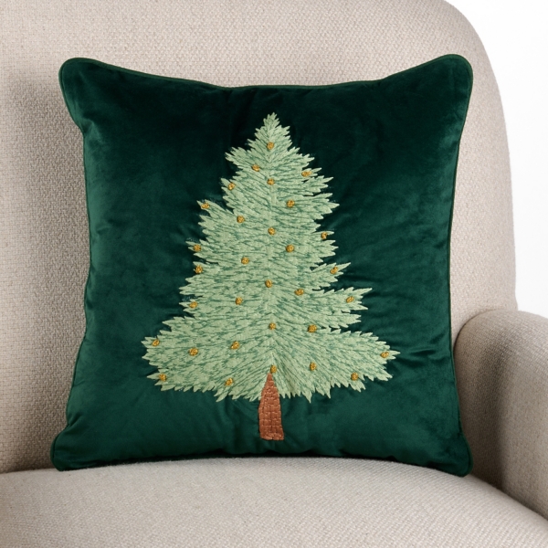 Green Embroidered Christmas Tree Pillow | Kirklands Home