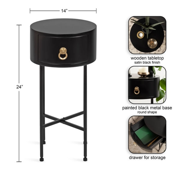 Black Round Decklyn Accent Table
