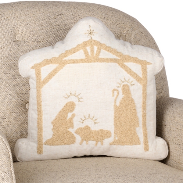 Cream Nativity Christmas Pillow