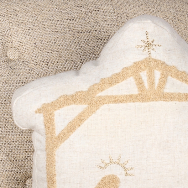 Cream Nativity Christmas Pillow