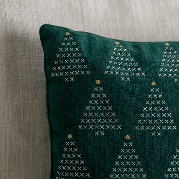 Green Cross Stitch Trees Christmas Pillow