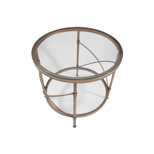 Round Bronze Metal and Glass Accent Table