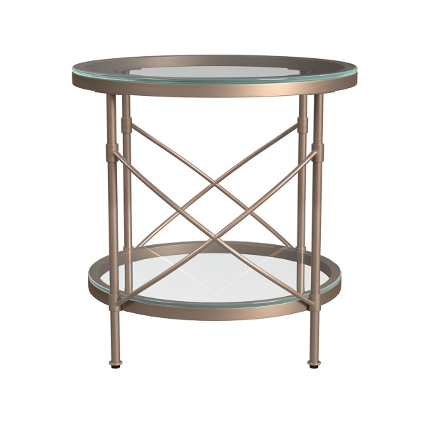Round Bronze Metal and Glass Accent Table