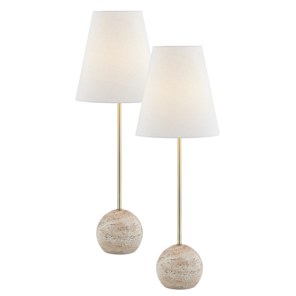 Gold & Travertine Goodwin Buffet Lamps, Set of 2