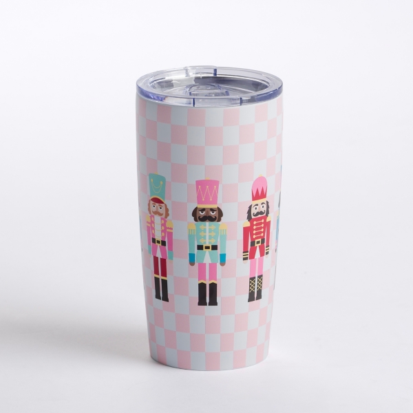 Pink Checkered Nutcracker Christmas Tumbler