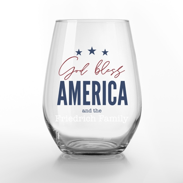 Personalized Printed America 2-pc. Wine Glass Set
