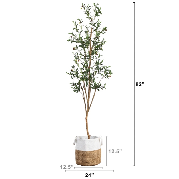Slim Olive Tree in Woven Planter, 7 ft.