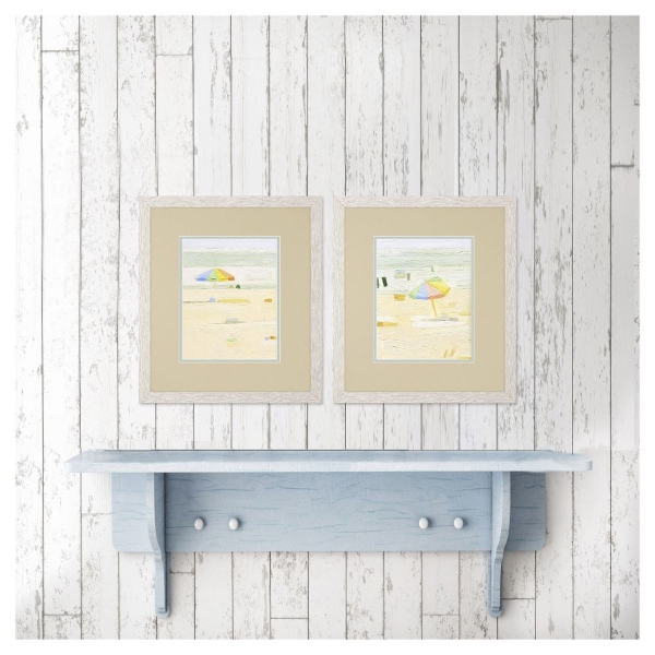 Pastel Beach Umbrella Framed Art Prints, Set of 2