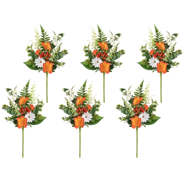 Tangerine Floral and Berry Stems, Set of 6 Kirklands Home