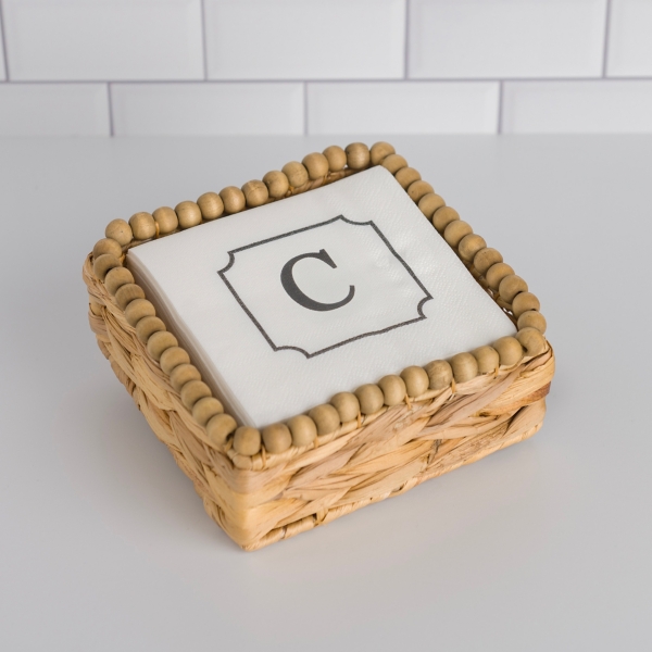 Monogram C Beaded Napkin Holder Set | Kirklands Home