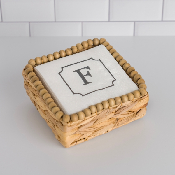 Monogram F Beaded Napkin Holder Set | Kirklands Home