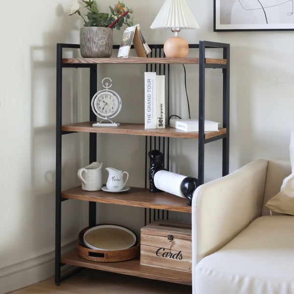 4-Tier Black Metal Frame Shelf