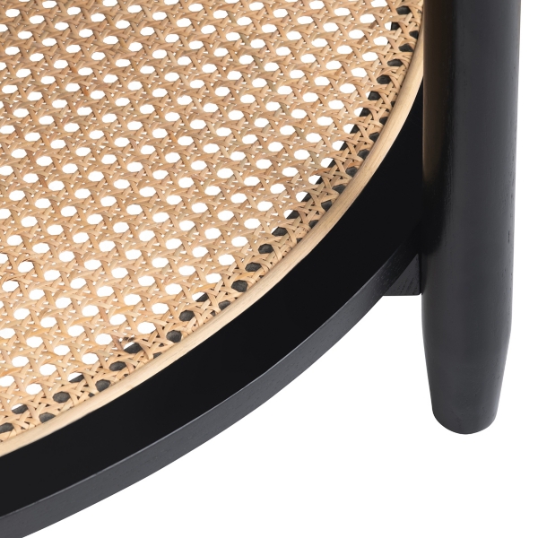 Black Wood and Rattan Boho Accent Table