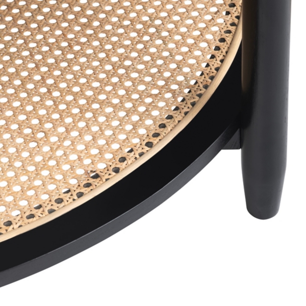 Black Wood and Rattan Boho Coffee Table