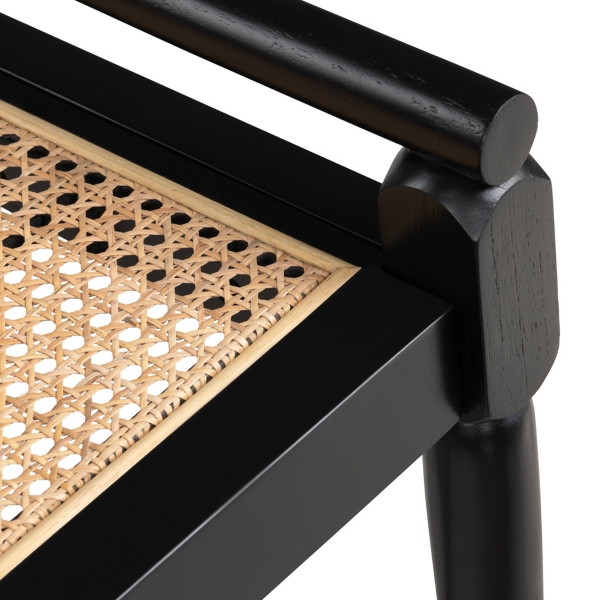 Black Wood and Rattan Boho Bench