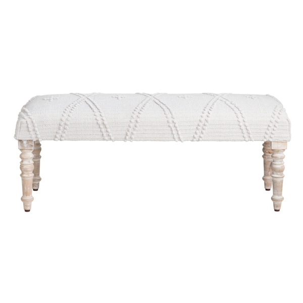 Cream Upholstered Spindle Leg Bench
