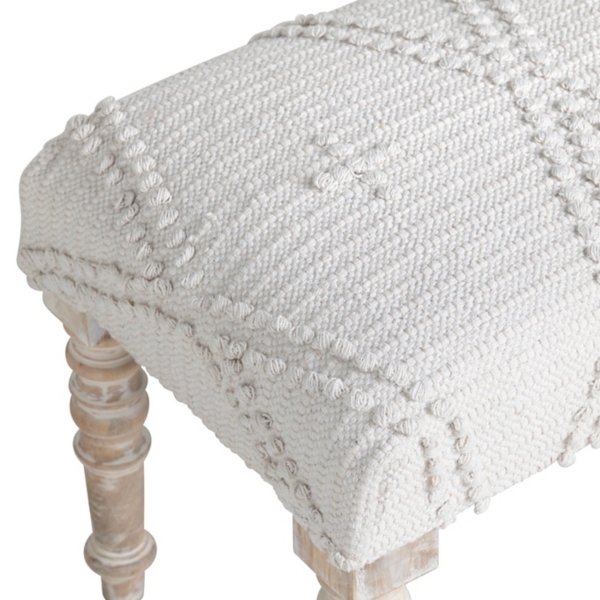 Cream Upholstered Spindle Leg Bench