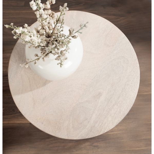 Round Whitewashed Wood Dani Accent Table