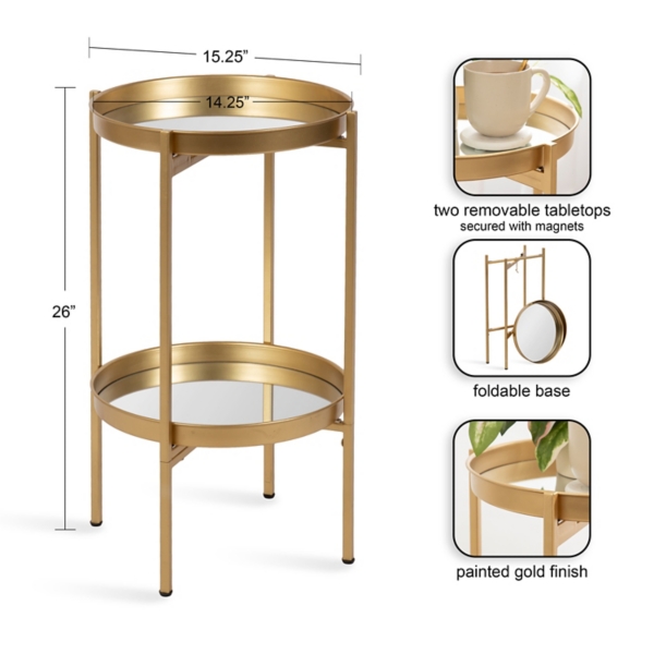 Round Gold Mirrored Foldable Accent Table