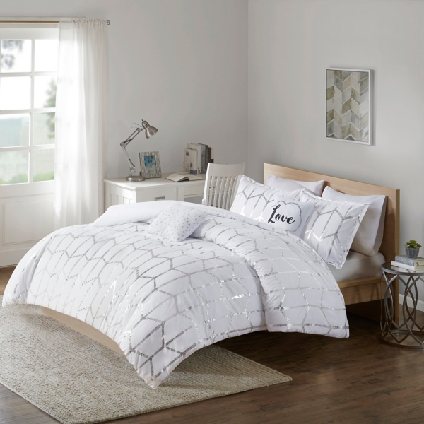 White Metallic 5-pc. Full/Queen Comforter Set