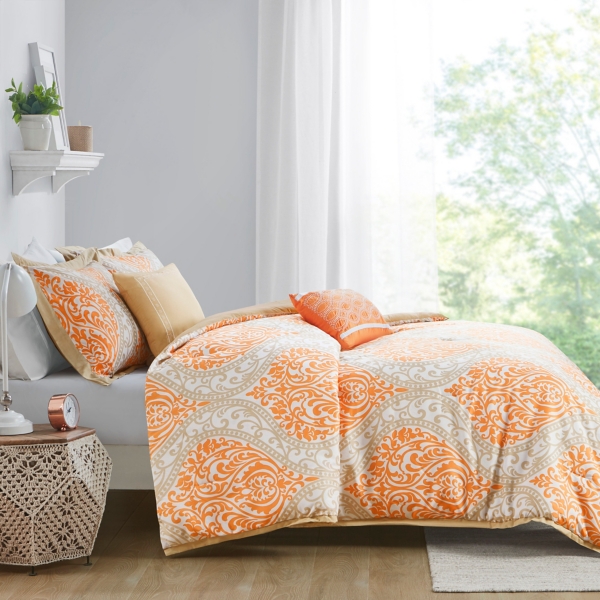 Orange Damask 5-pc. Full/Queen Comforter Set