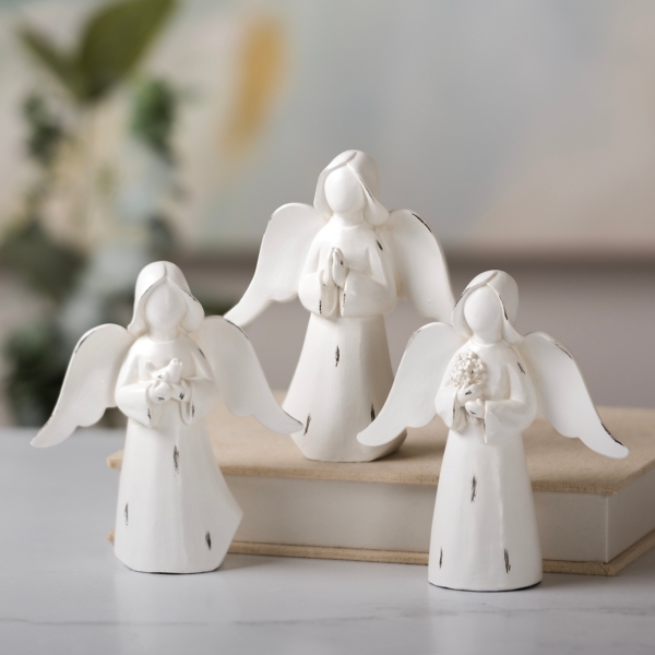Distressed White Angel Figurines, Set of 3