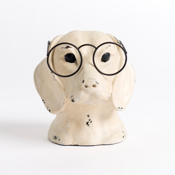 Distressed Cream Dog with Glasses Figurine Kirklands Home
