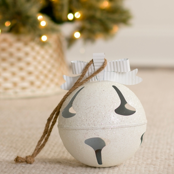 White Glitter Metal Bell Ornament