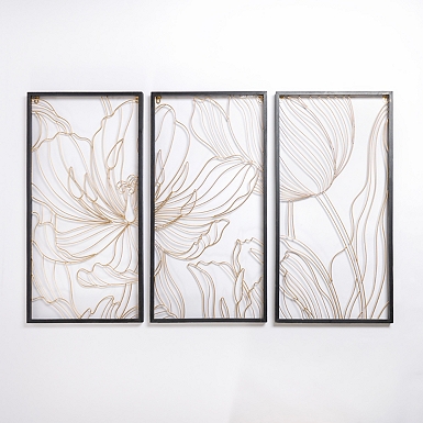 Gold Metal Leaves Framed Wall Plaques, Set of 2
