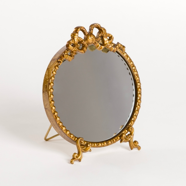 Gold Bow Beaded Tabletop Mirror