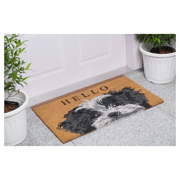 Black and White Shih Tzu Hello Doormat