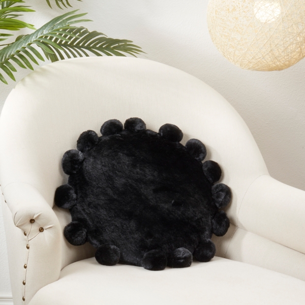 Faux Fur Round Pom Pom Throw Pillow