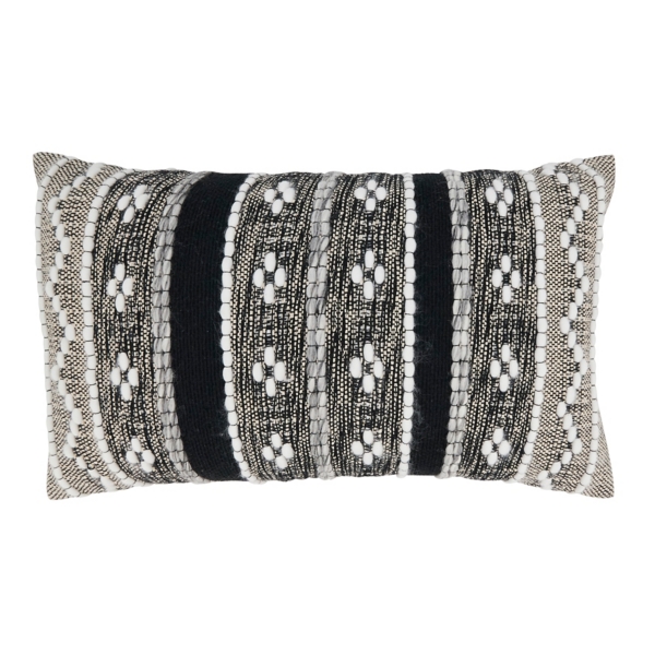 Black and Cream Woven Pattern Lumbar Pillow | Kirklands Home