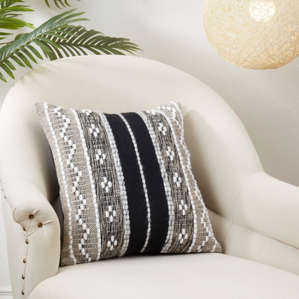 Black and Cream Woven Pattern Throw Pillow