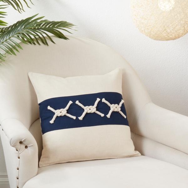 Navy Blue Rope Knots Throw Pillow