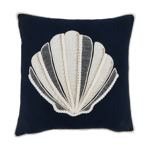 Navy Blue Embroidered Shell Throw Pillow