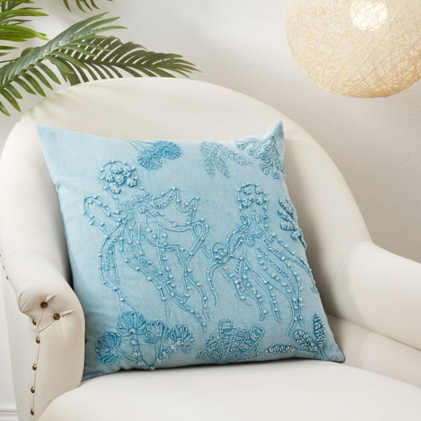 Blue Stonewashed Oceanic Octopus Throw Pillow