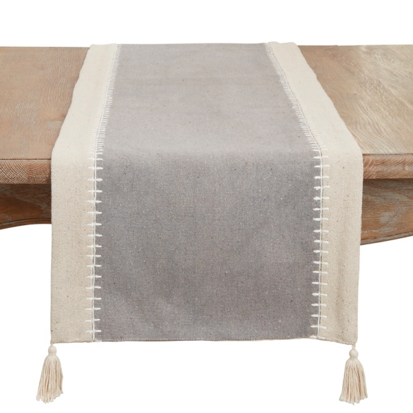 Cream and Gray Whipstitch Border Table Runner