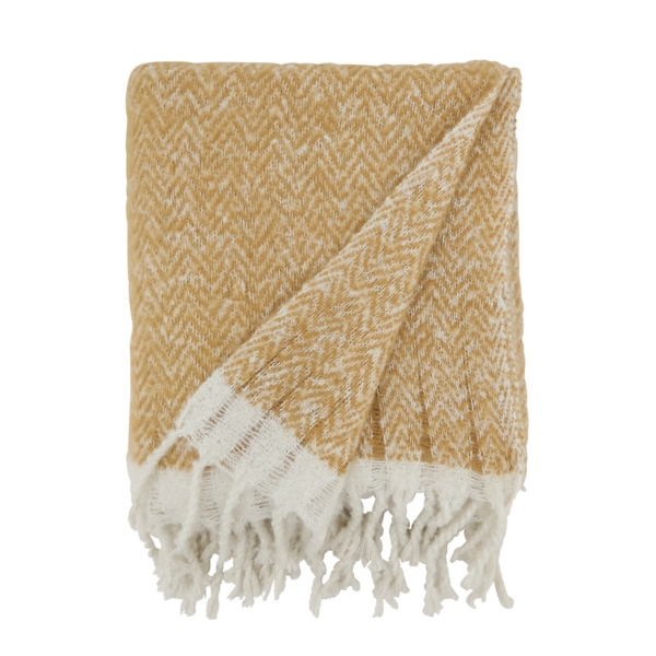 Tan Herringbone Faux Mohair Throw