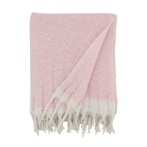 Pink Herringbone Faux Mohair Throw