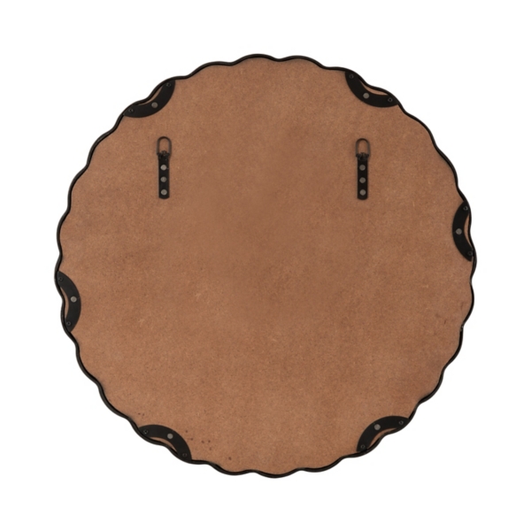 Black Metal Scalloped Round Wall Mirror