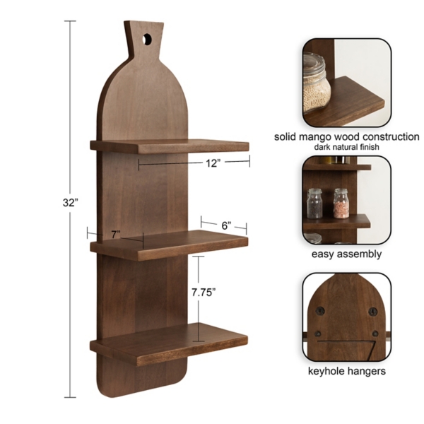 Brown Wood Board Tiered Wall Shelf