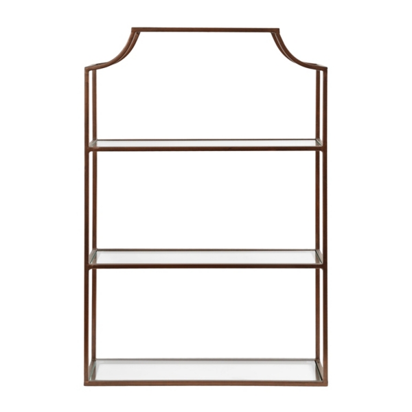 Bronze Metal Scalloped 3-Tier Glass Wall Shelf