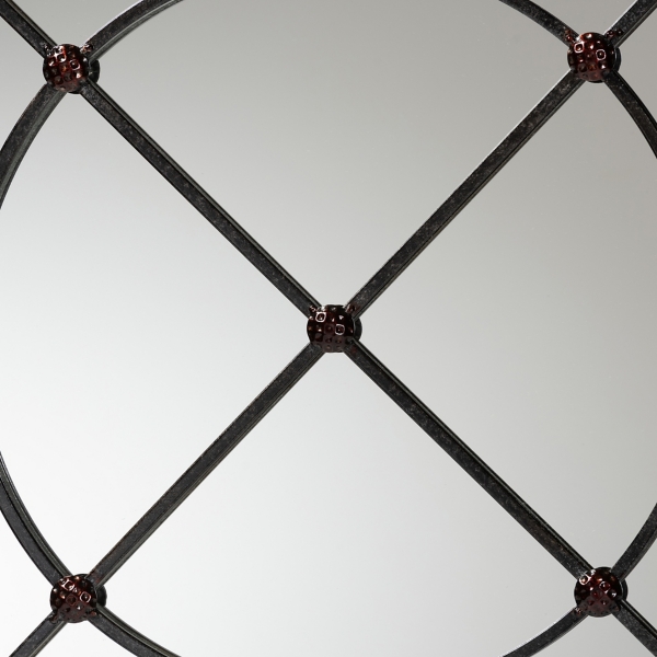 Black Metal Round Geometric Pane Wall Mirror