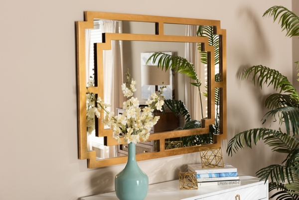 Antique Gold Geometric Overlay Wall Mirror