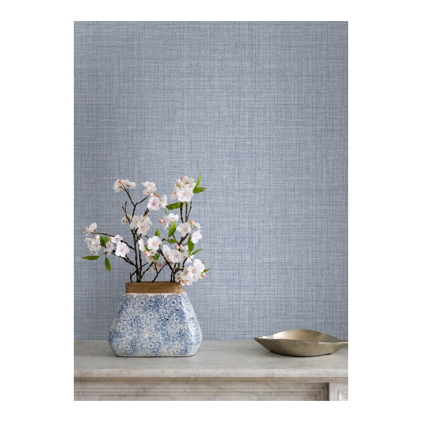Blue Textured Faux Fabric Peel & Stick Wallpaper