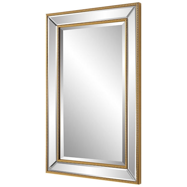 Gold Beaded Double Frame Beveled Wall Mirror