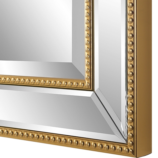 Gold Beaded Double Frame Beveled Wall Mirror