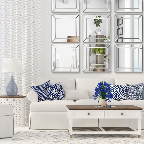 Frameless Beveled Square Mirrors, Set of 2