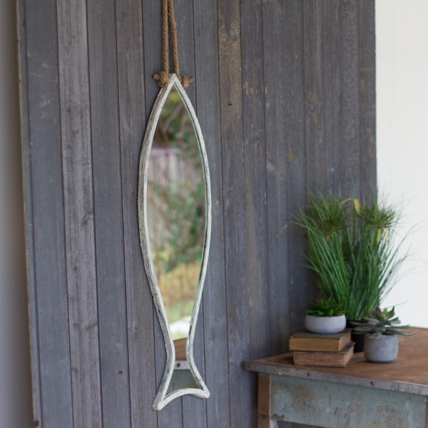 Vertical Fish Mirror with Rope Hanger